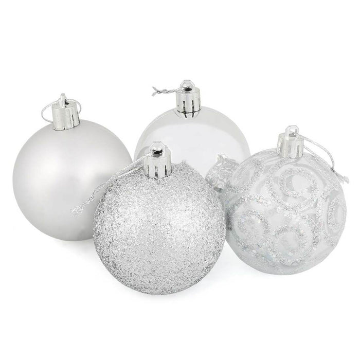 16 x 6cm Christmas Tree Baubles Swirl Matte Glitter Mirrored Silver