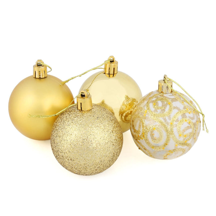 16 x 6cm Christmas Tree Baubles Swirl Matte Glitter Mirrored Gold