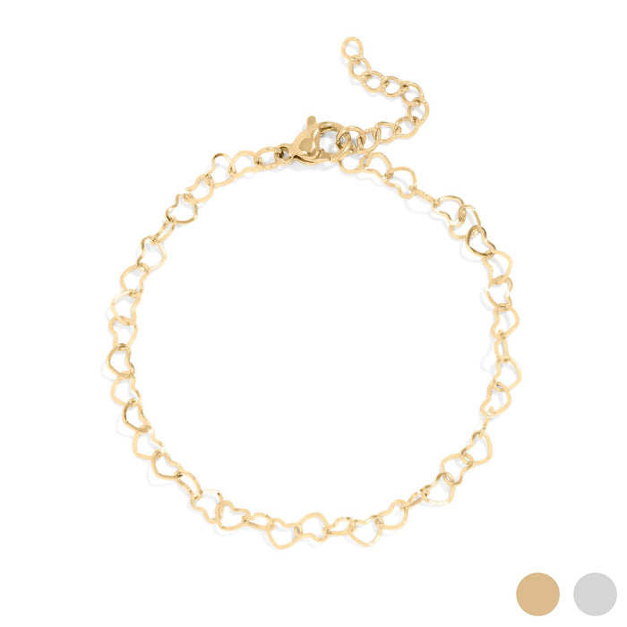 18K Gold PVD Stainless Steel Linked Heart Chain Bracelet