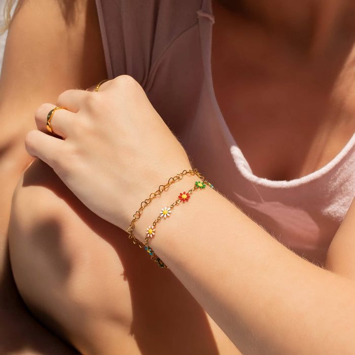 18K Gold PVD Stainless Steel Linked Heart Chain Bracelet