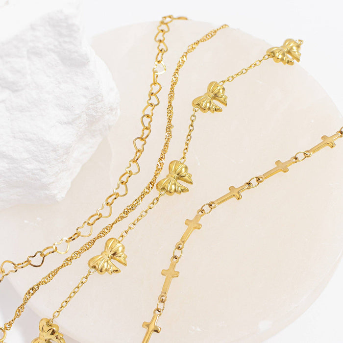18K Gold PVD Stainless Steel Linked Heart Chain Bracelet