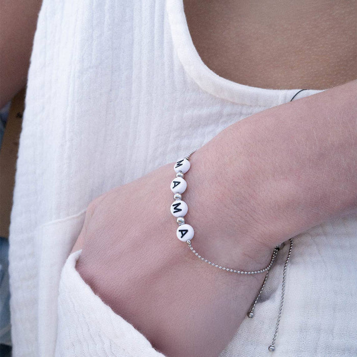 18K Gold PVD Stainless Steel "Mama" Beaded Charm Bracelet