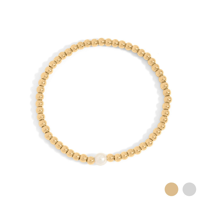 18K Gold PVD Stainless Steel Stretch Bracelet with Pearl
