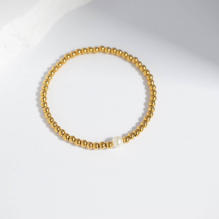 18K Gold PVD Stainless Steel Stretch Bracelet with Pearl
