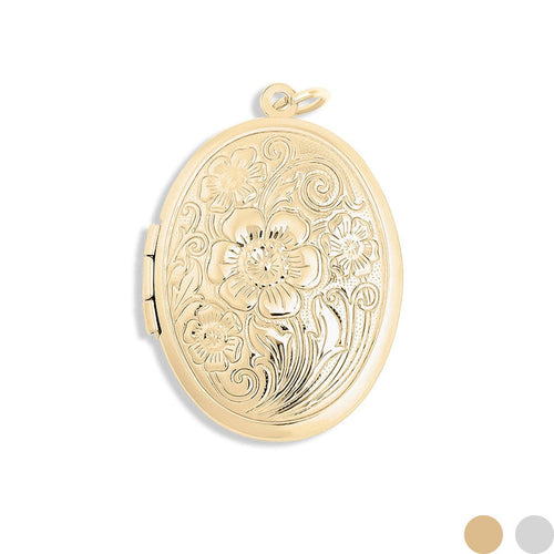 18K Gold PVD Stainless Steel Textured Oval Locket Pendant