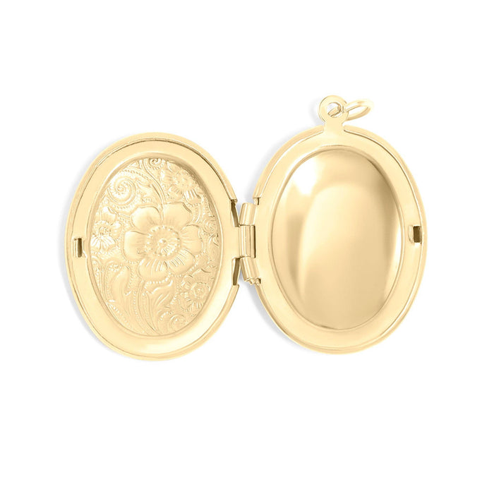 18K Gold PVD Stainless Steel Textured Oval Locket Pendant