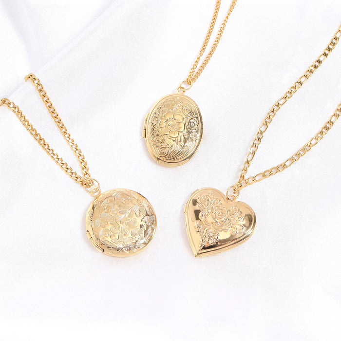 18K Gold PVD Stainless Steel Textured Oval Locket Pendant