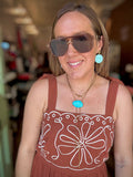 18K Gold PVD Stainless Steel Turquoise Charm Bolo Necklace