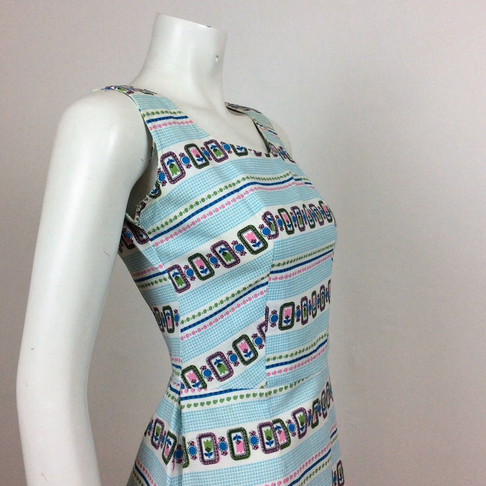 60S VINTAGE CUTE BLUE WHITE VINTAGE FLOWER DAISY TULIP MINI DRESS 8