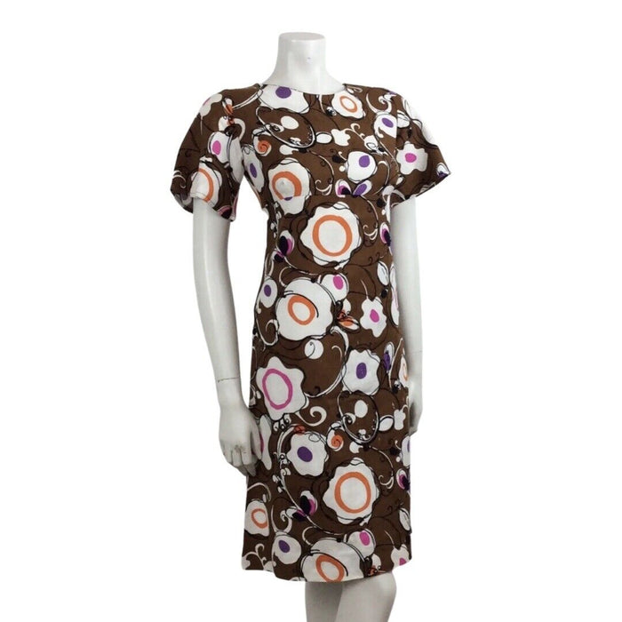 60S VINTAGE PSYCHEDELIC BROWN PURPLE PINK ORANGE DRESS 10 12