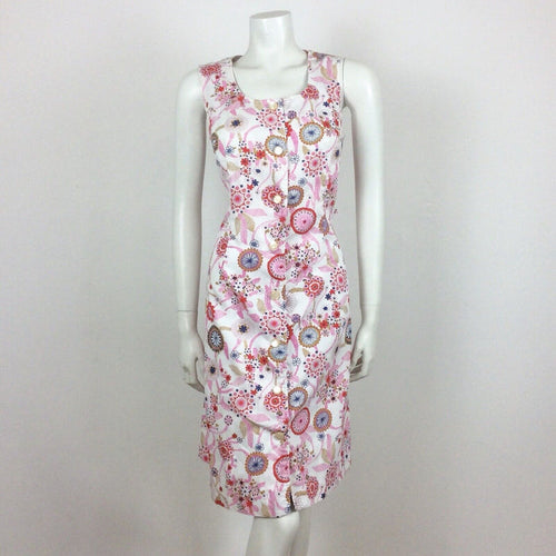 60S VINTAGE WHITE PINK PURPLE FLORAL MIDI DRESS 10
