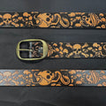 Belt Scene Skull: Complete your outfit with this rustic leather snap belt with tarnished brass buckle or stainless steel