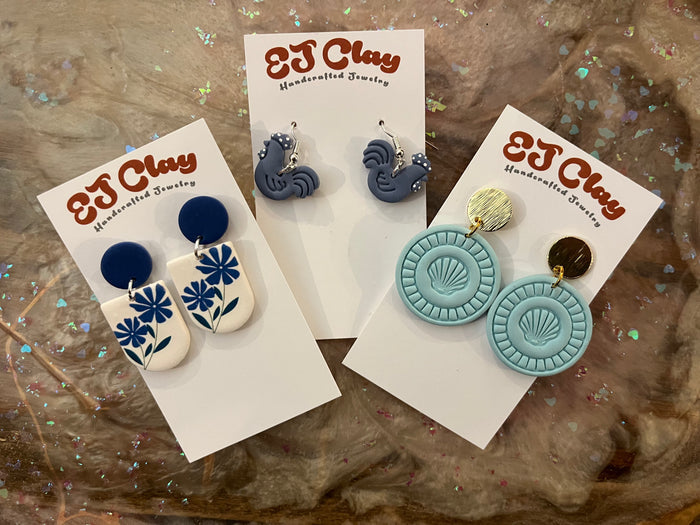 Blue ej clay earrings