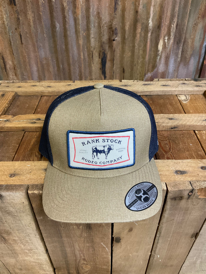 Hooey RANK STOCK High Profile Snapback Trucker Hat Tan Navy