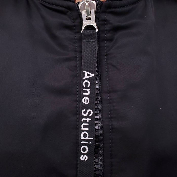 ACNE STUDIOS BLACK OVERSIZED LONG BOMBER JACKET WITH BURGUNDY INTERIOR - SIZE 32
