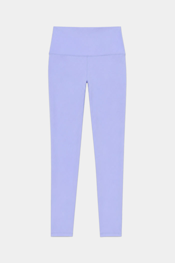 The SPLITS59 Airweight High Waist Legging in Purple Haze is crafted from ultra-soft Airweight fabric and featured here on a white background, shown from the front in a flat lay view. Ideal for hot yoga or everyday wear, these high-waisted leggings offer the perfect blend of performance and style.