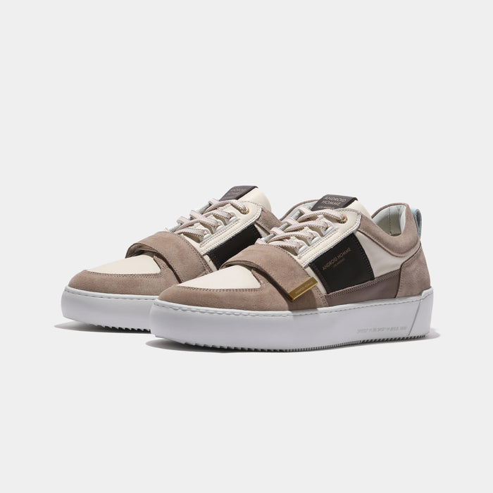 Android Homme - Point Dume Low Strap Trainer in White/Brown - Nigel Clare