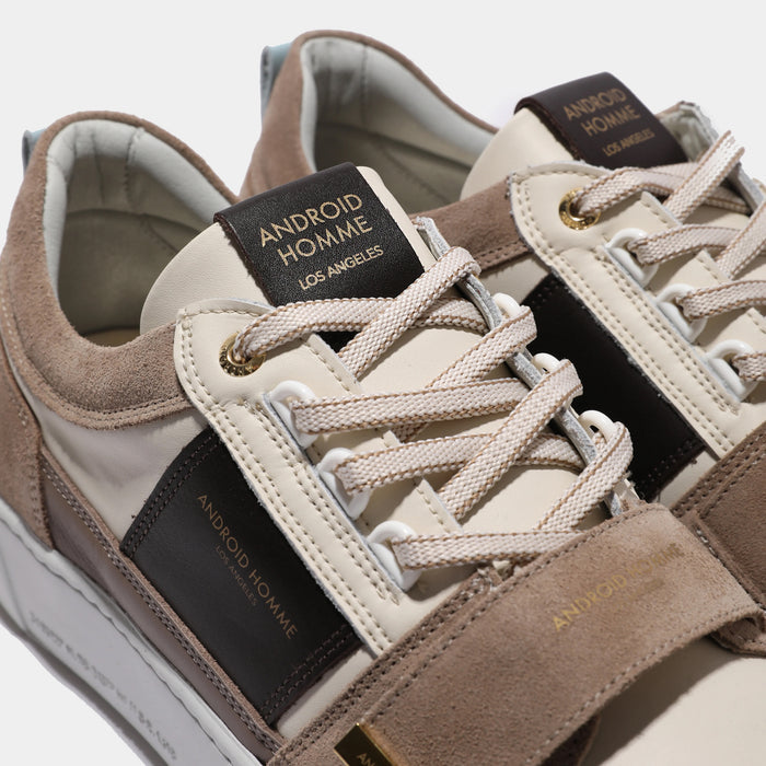 Android Homme - Point Dume Low Strap Trainer in White/Brown - Nigel Clare