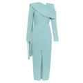 Asymmetric button-front midi dress with long sleeves – SEREN