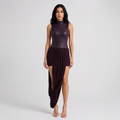 Asymmetric Draped High-Neck Maxi Dress - Eclipse