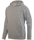 Heather grey hooded sweatshirt with a front kangaroo pocket and ribbed cuffs and hem.