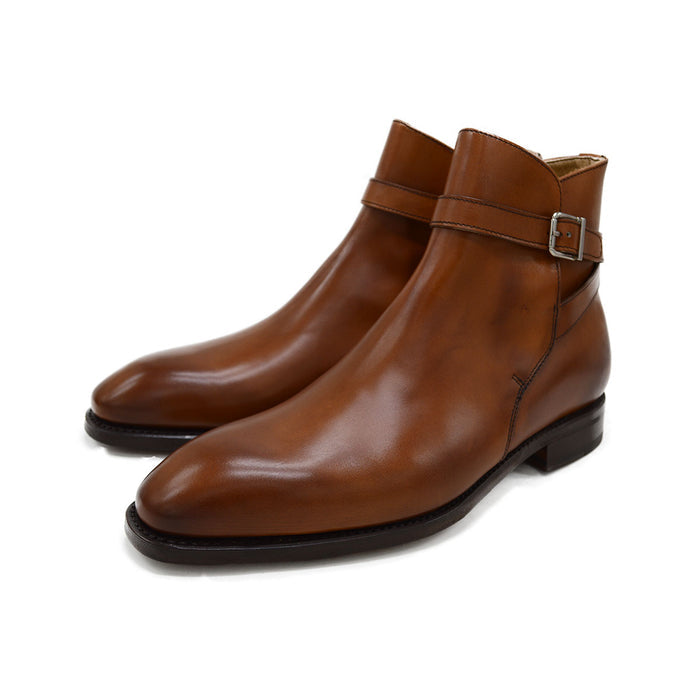 A brown Berwick 1707 JODHPUR 490 ankle boot with a buckle strap and Goodyear welted sole.