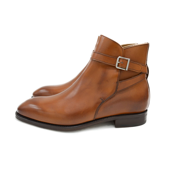 A brown Berwick 1707 JODHPUR 490 ankle boot with a buckle strap and Goodyear welted sole.