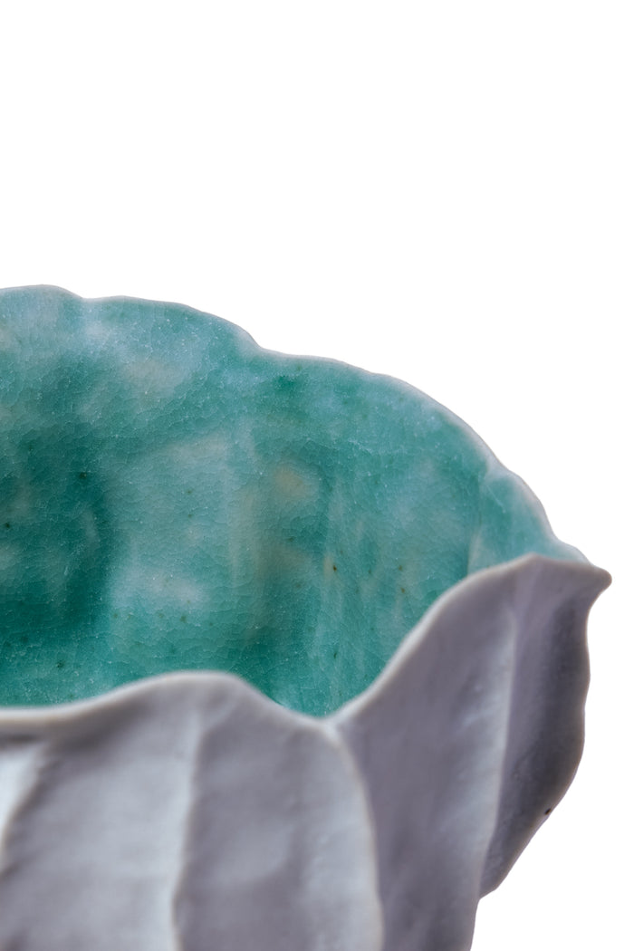 Hand-Built Stoneware Bloom Vessel Teal Glazed Interior - Close-Up Detail | Ulla Johnson