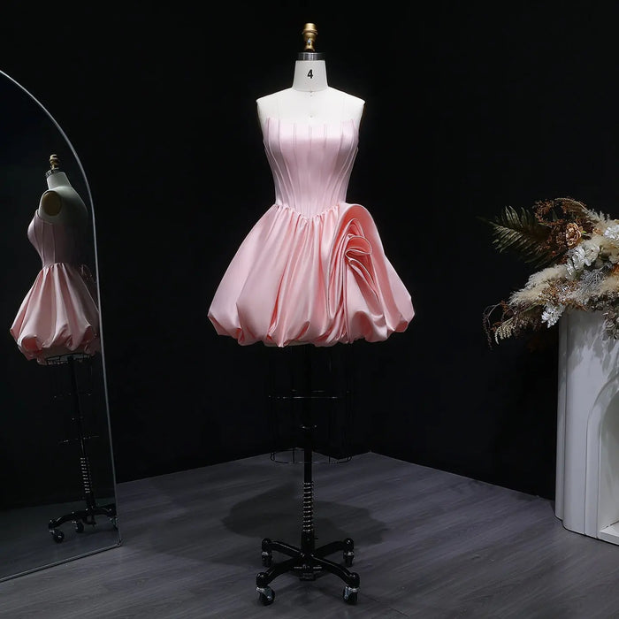 Blush Pink Strapless Satin Corset Short Homecoming Dress with 3D Ruffle Skirt RM139 Sheer Fairy