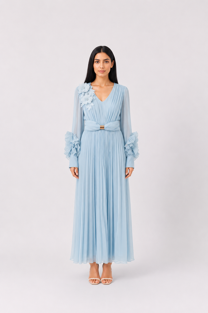 Blush Pleated Maxi Dress - Elegance
