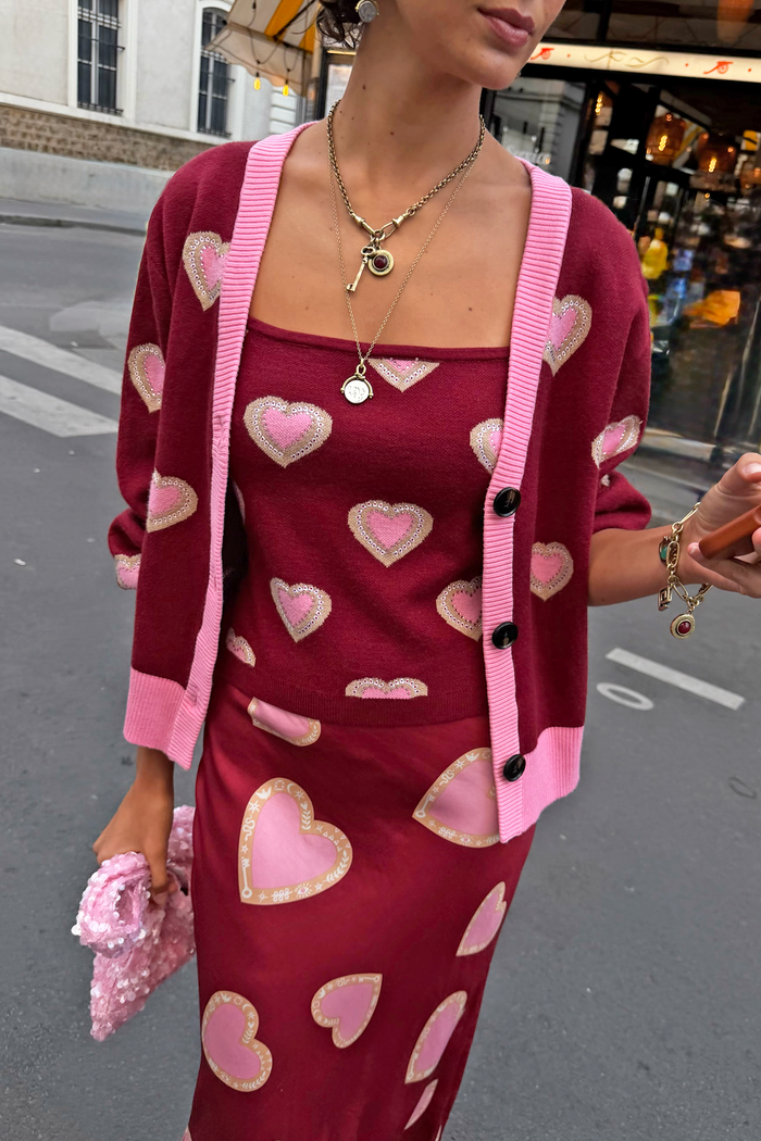 Burgundy Hearts Cardigan