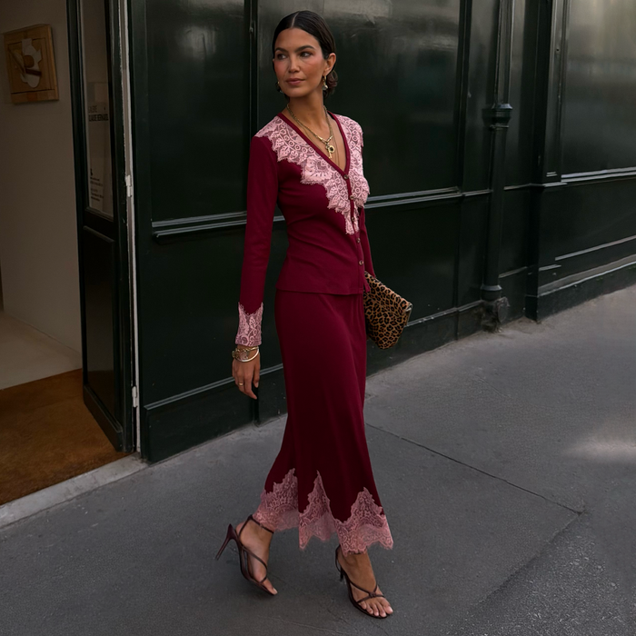 Burgundy Rib Midi Maeva Skirt