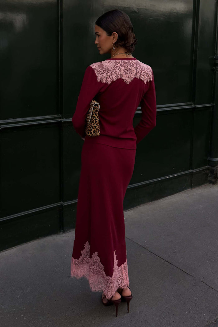 Burgundy Rib Midi Maeva Skirt