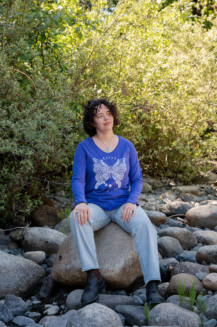 BUTTERFLY - Women's 100% Organic Cotton Long Sleeve Tee - Periwinkle