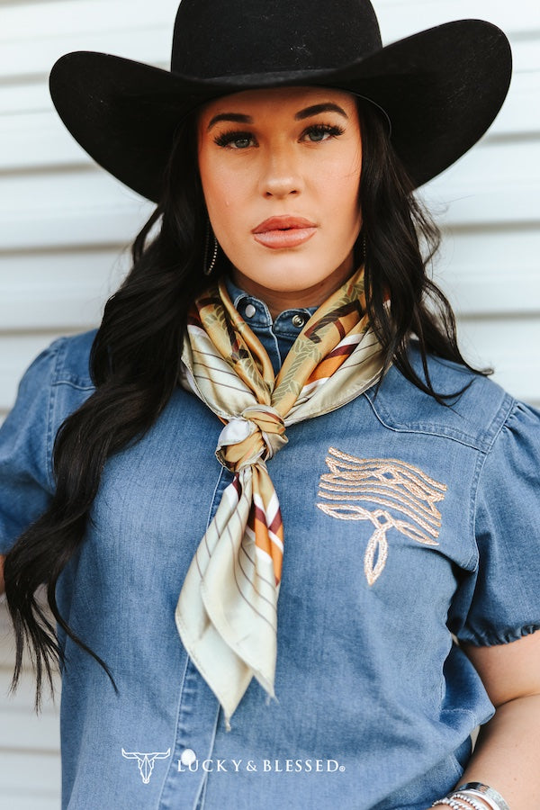 Camel Western Cattle Brand Printed Wild Rag
