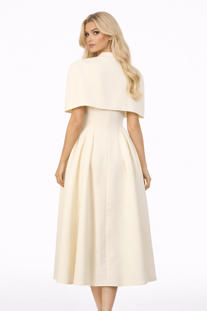cape collar sleeveless flared midi dress – GRACE