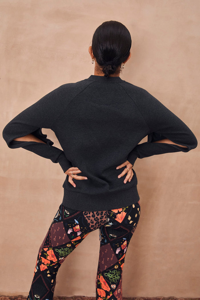 Charcoal Life is Tough Honey Sweatshirt with accessible arm zips from the NFD x Porto & Bello collection.