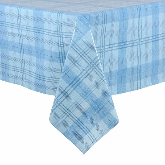 Checked Design Large Tablecloth Wipe Clean PVC Vinyl Table Cover Plaid Blue