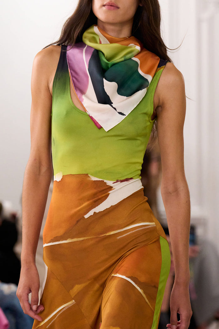 Designer Silk Scarf Draped at Neck - SS26 Runway Look 33 On Model | Ulla Johnson