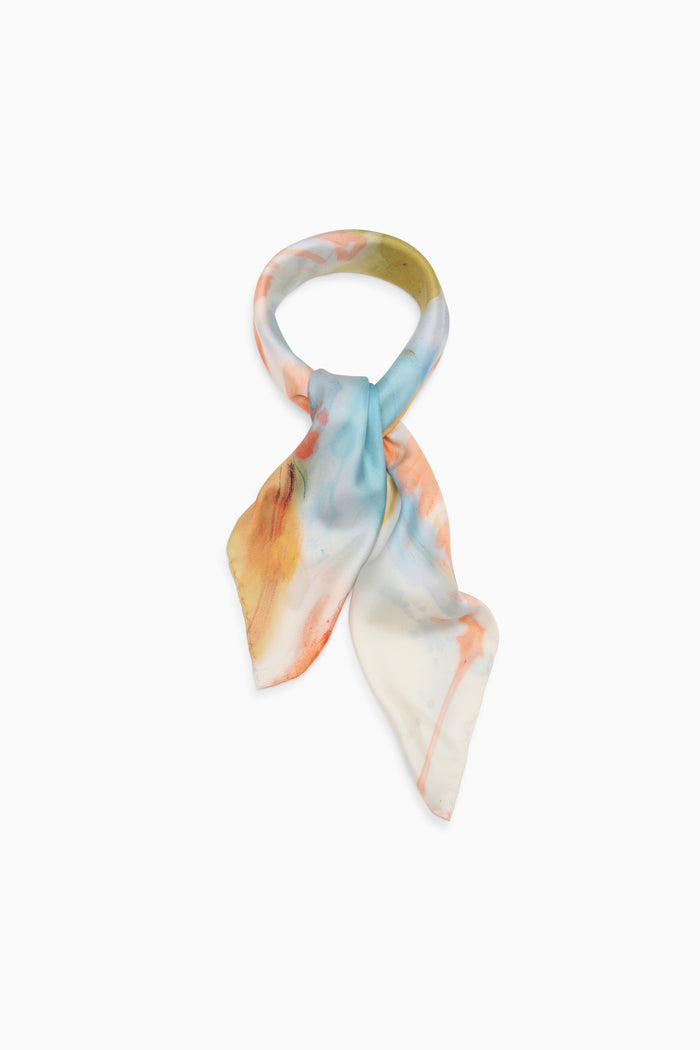 Blue Pink Abstract Silk Twill Chiara Scarf - Knotted Flat Lay | Ulla Johnson