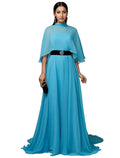 Chiffon gown with cape overlay and velvet belt – Zorica-1