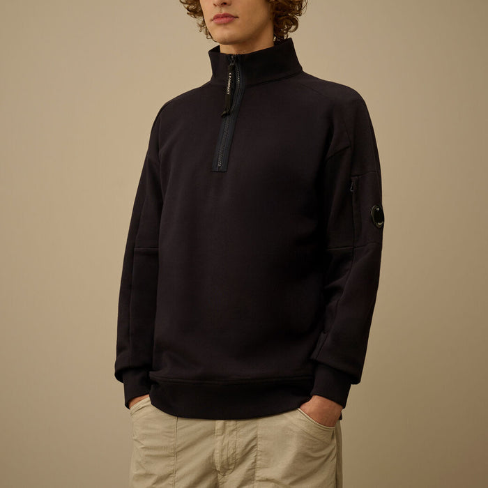 C.P. Company - Diagonal Raised Fleece Half Zip in Total Eclipse - Nigel Clare