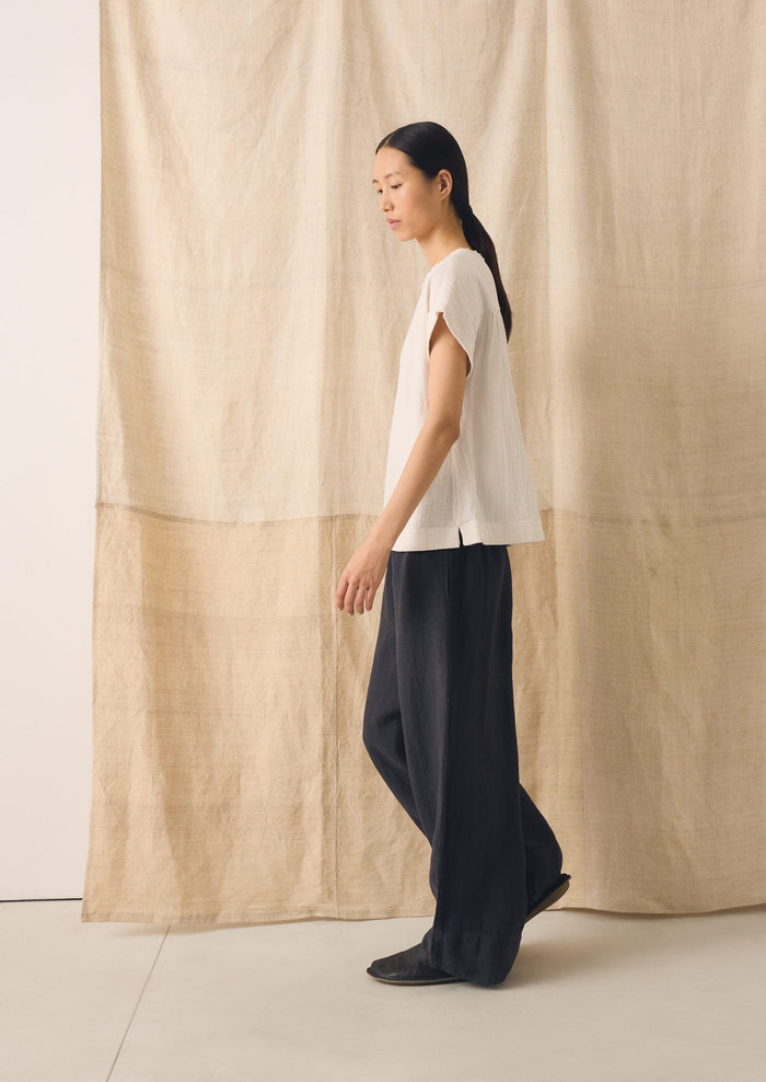 Crinkle Cotton Gauze Top | Oat