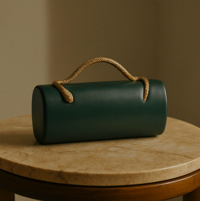 cylindrical leather-effect clutch with rope handle – VERDE