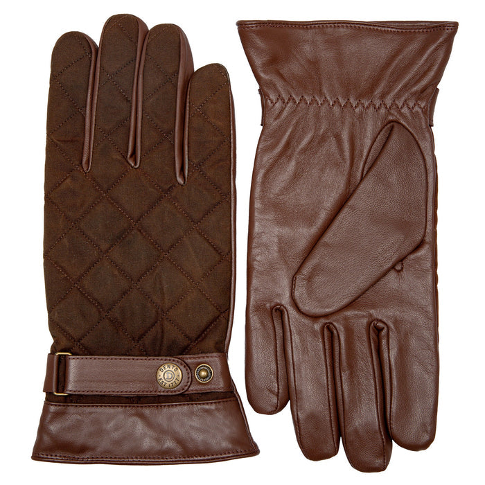 DENTS BRUTON Men's Water-Resistant Lined Leather Gloves with Waxed Cotton Quilting