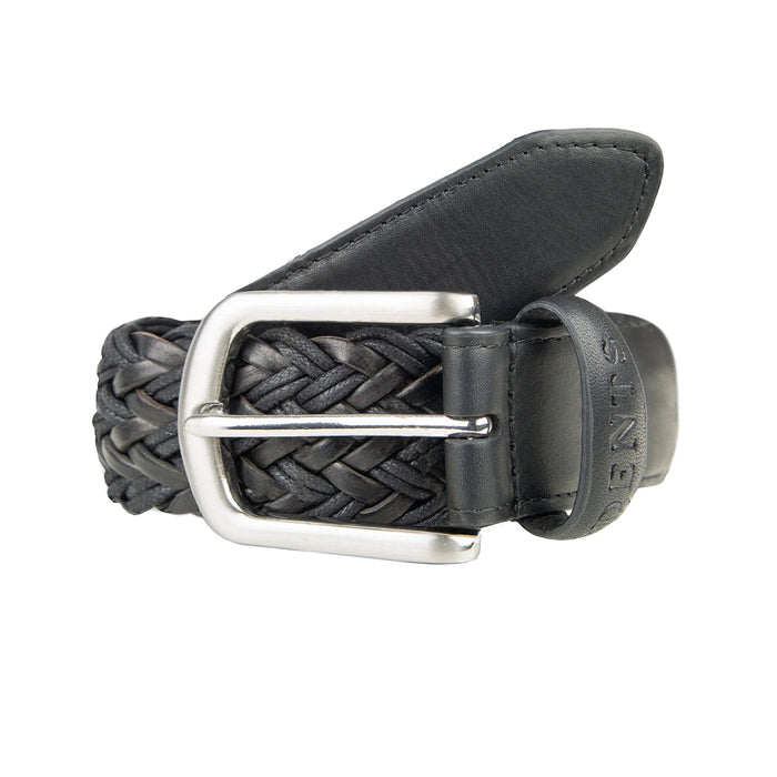 DENTS Woven Leather and Cotton Belt with Satin Nickel Buckle