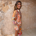 Dolce Vita Marley Shirt in a multi-coloured patchwork tile print with balloon sleeves and matching shorts.