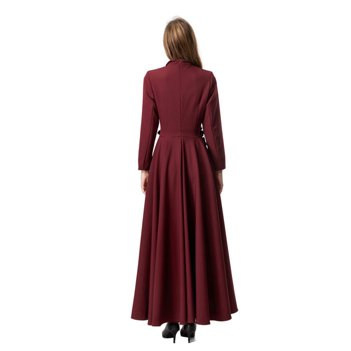 double-breasted crepe gown with 3D floral waist – MAURELLE