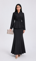 Elegant Embroidered Peplum Top & Mermaid Skirt Set - Champagne