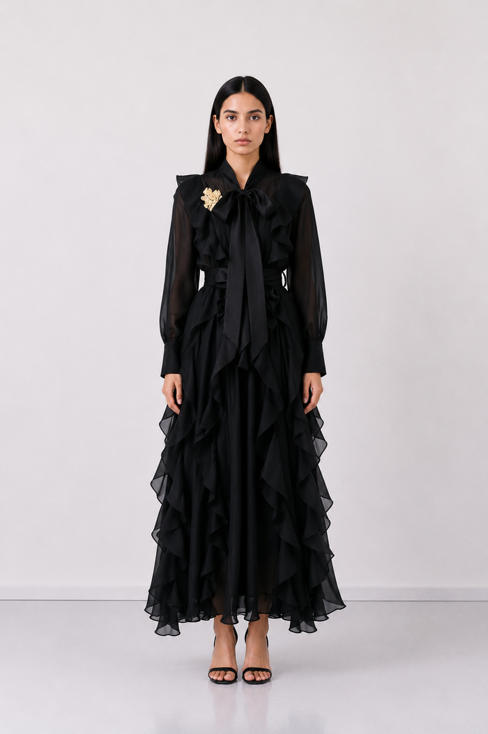 Elegant Ruffle Tie Maxi Dress - Romance